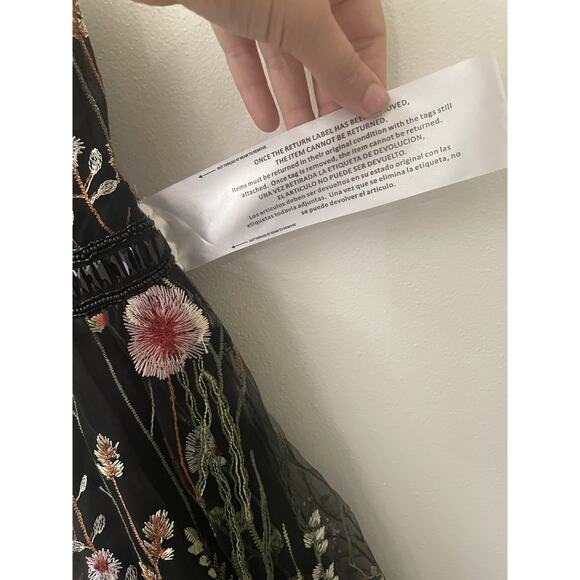 Mac Duggal Black Floral Embroidered Fit & Flare Cocktail Dress Mini Mesh Beaded - Picture 8 of 13